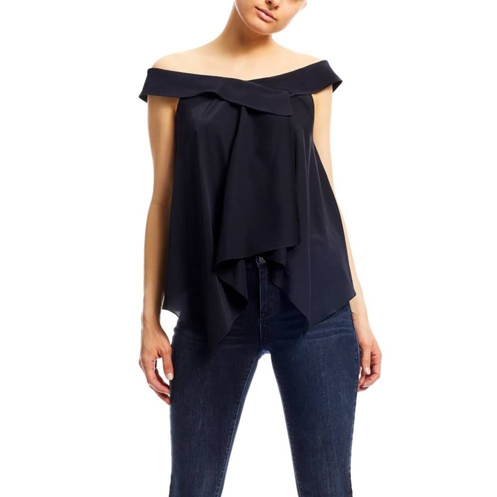 Nicole Miller Artelier Black Silk Off Shoulder Blouse Size Small